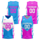 Custom Blue Light Pink Reversible Basketball Suit for Adults and Kids Personalized Jersey