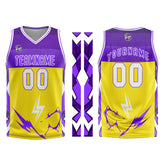 Custom Yellow Purple Basketball Jersey Uniform Suit Printed Your Logo Name Number
