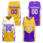 Custom Yellow Purple Reversible Basketball Suit for Adults and Kids Personalized Jersey