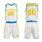 Custom White Blue Yellow Basketball Jersey Uniform Suit Printed Your Logo Name Number