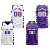 Custom White Purple Black Reversible Basketball Suit for Adults and Kids Personalized Jersey