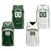 Custom Dark Green White Cream Reversible Basketball Suit for Adults and Kids Personalized Jersey