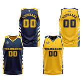 Custom Navy Yellow White Reversible Basketball Suit for Adults and Kids Personalized Jersey