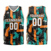 Custom Geometry Aqua Orange Basketball Jersey Uniform Suit Printed Your Logo Name Number