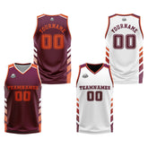 Custom Burgundy White Orange Reversible Basketball Suit for Adults and Kids Personalized Jersey