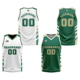 Custom White Hunter Green Beige Reversible Basketball Suit for Adults and Kids Personalized Jersey