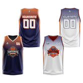 Custom Navy Orange White Reversible Basketball Suit for Adults and Kids Personalized Jersey