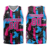 Custom Geometry Pink Light Blue Basketball Jersey Uniform Suit Printed Your Logo Name Number