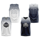 Custom White Navy Gray Reversible Basketball Suit for Adults and Kids Personalized Jersey