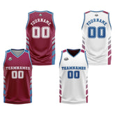 Custom Burgundy White Blue Reversible Basketball Suit for Adults and Kids Personalized Jersey