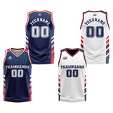 Custom Navy White Red Reversible Basketball Suit for Adults and Kids Personalized Jersey