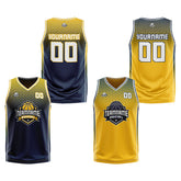 Custom Navy Yellow Reversible Basketball Suit for Adults and Kids Personalized Jersey