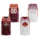 Custom Burgundy Orange White Reversible Basketball Suit for Adults and Kids Personalized Jersey