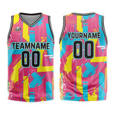 Custom Geometry Pink Yellow Basketball Jersey Uniform Suit Printed Your Logo Name Number