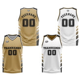 Custom Gold White Black Reversible Basketball Suit for Adults and Kids Personalized Jersey
