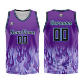 Custom Purple flame Basketball Jersey Uniform Suit Printed Your Logo Name Number