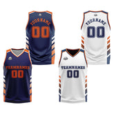 Custom Navy White Orange Reversible Basketball Suit for Adults and Kids Personalized Jersey