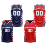 Custom Navy Red White Reversible Basketball Suit for Adults and Kids Personalized Jersey