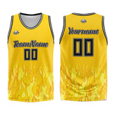 Custom Yellow flame Basketball Jersey Uniform Suit Printed Your Logo Name Number