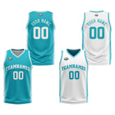Custom Cyan White Reversible Basketball Suit for Adults and Kids Personalized Jersey