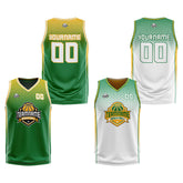 Custom Green Yellow White Reversible Basketball Suit for Adults and Kids Personalized Jersey