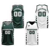 Custom Deep Green White Black Reversible Basketball Suit for Adults and Kids Personalized Jersey