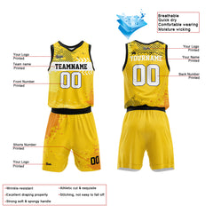 Custom Yellow Basketball Jersey Uniform Suit Printed Your Logo Name Number