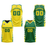 Custom Yellow Green White Reversible Basketball Suit for Adults and Kids Personalized Jersey