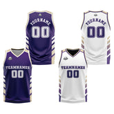 Custom Purple White Cream Reversible Basketball Suit for Adults and Kids Personalized Jersey