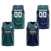 Custom Green Navy Gray Reversible Basketball Suit for Adults and Kids Personalized Jersey