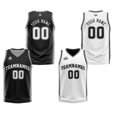 Custom Black White Grey Reversible Basketball Suit for Adults and Kids Personalized Jersey