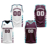 Custom White Garnet Teal Reversible Basketball Suit for Adults and Kids Personalized Jersey