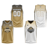 Custom Old Gold Black White Reversible Basketball Suit for Adults and Kids Personalized Jersey