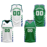 Custom White Green Reversible Basketball Suit for Adults and Kids Personalized Jersey