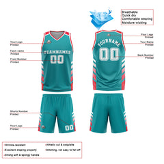 Custom Cyan Red Basketball Jersey Uniform Suit Printed Your Logo Name Number