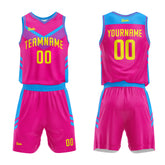 Custom Hot Pink Blue Basketball Jersey Uniform Suit Printed Your Logo Name Number