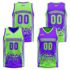 Custom Green Purple Reversible Basketball Suit for Adults and Kids Personalized Jersey