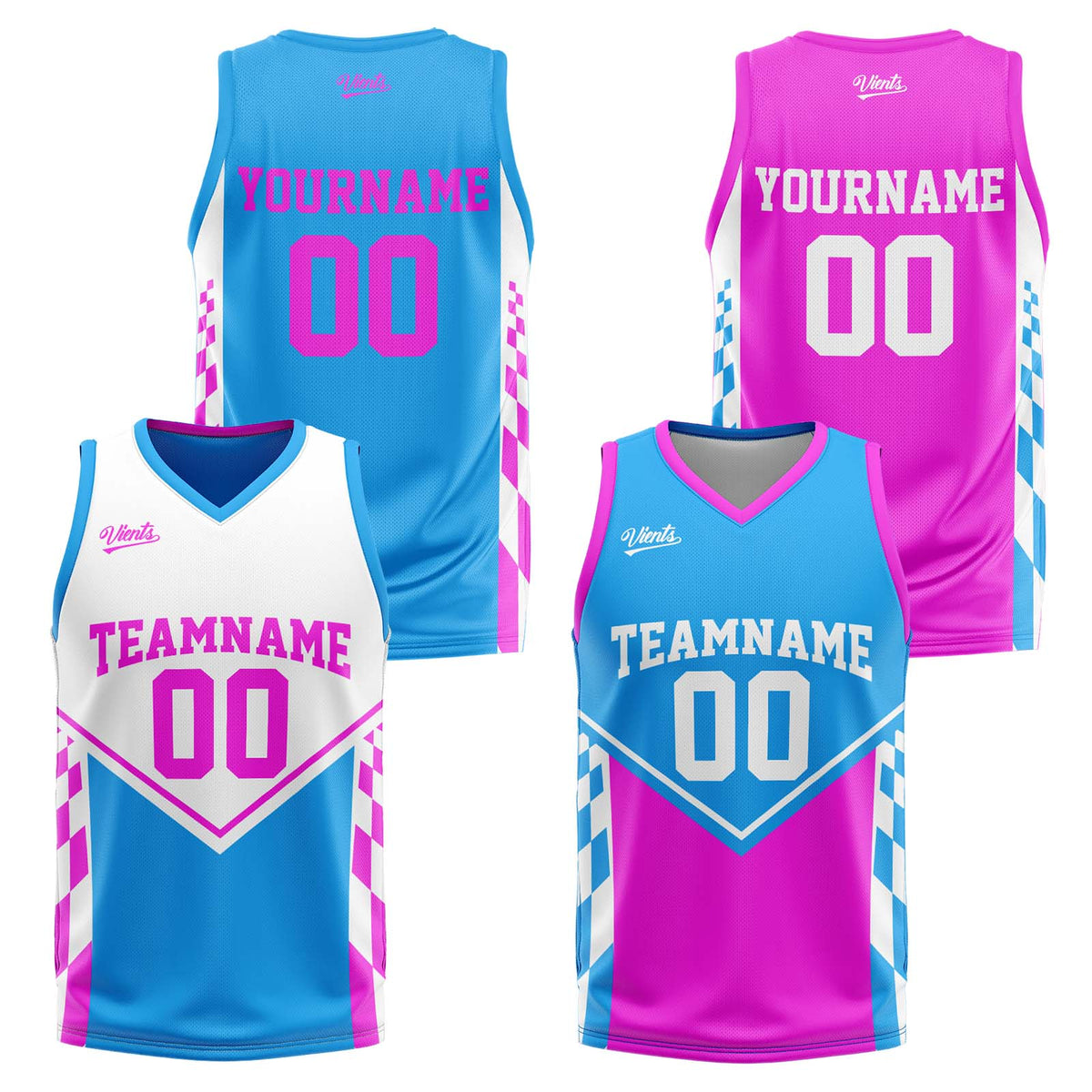 Custom Blue Light Pink Reversible Basketball Suit for Adults and Kids Personalized Jersey