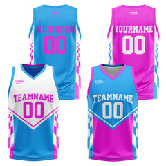 Custom Blue Light Pink Reversible Basketball Suit for Adults and Kids Personalized Jersey