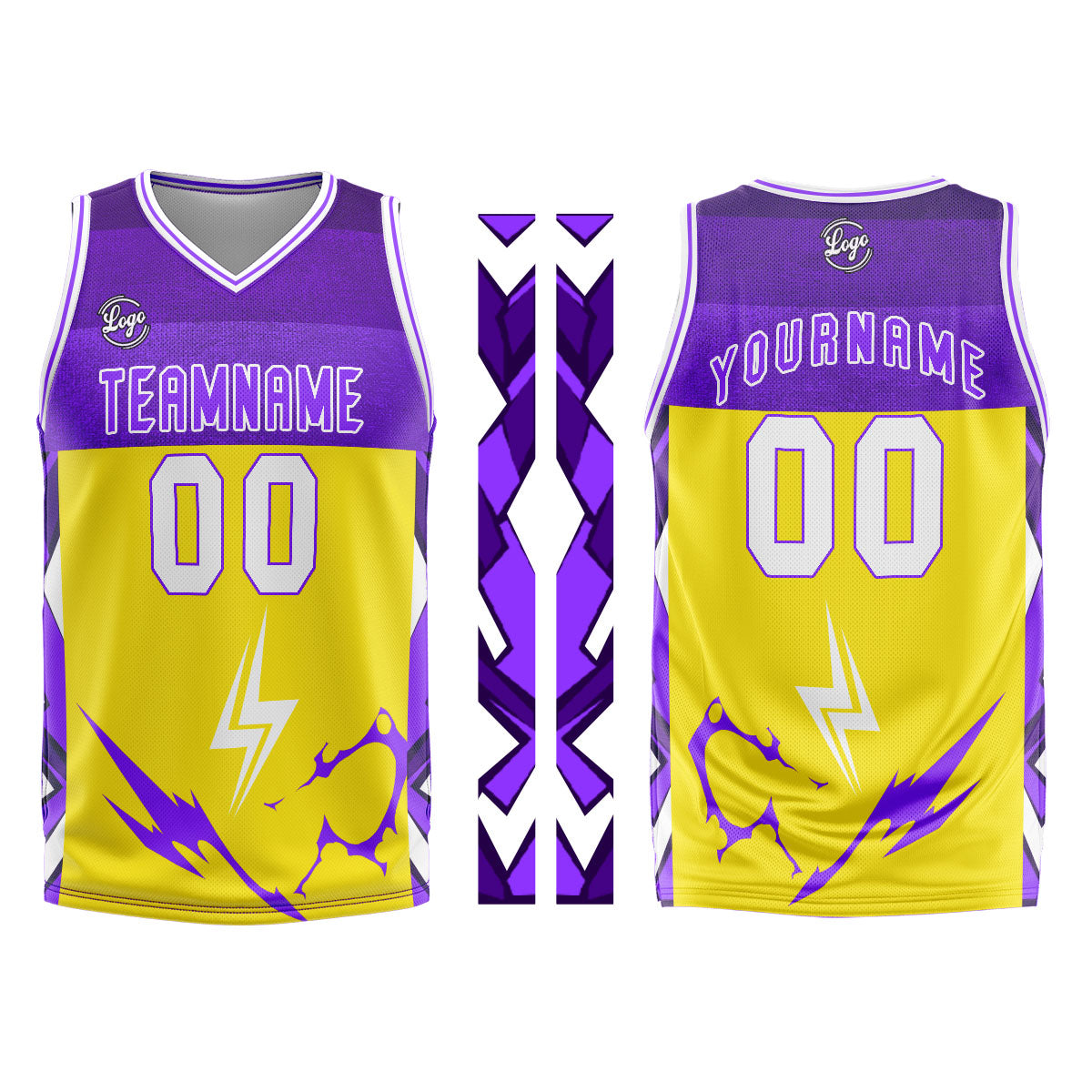 Custom Yellow Purple Basketball Jersey Uniform Suit Printed Your Logo Name Number