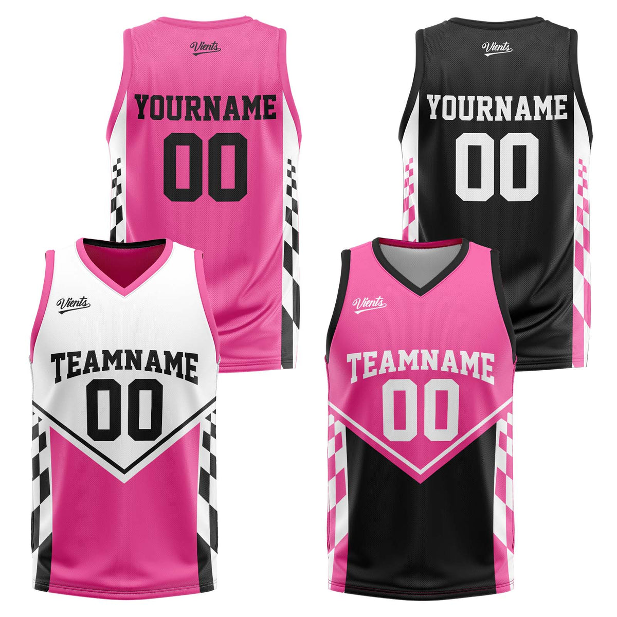 Custom Black Pink Reversible Basketball Suit for Adults and Kids Personalized Jersey