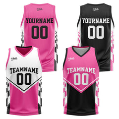 Custom Black Pink Reversible Basketball Suit for Adults and Kids Personalized Jersey