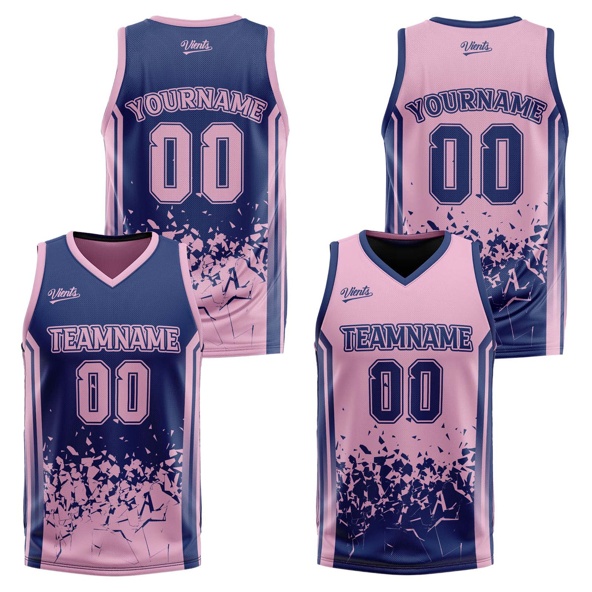 Custom Navy Pink Reversible Basketball Suit for Adults and Kids Personalized Jersey
