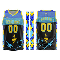 Custom Black Blue Yellow Basketball Jersey Uniform Suit Printed Your Logo Name Number