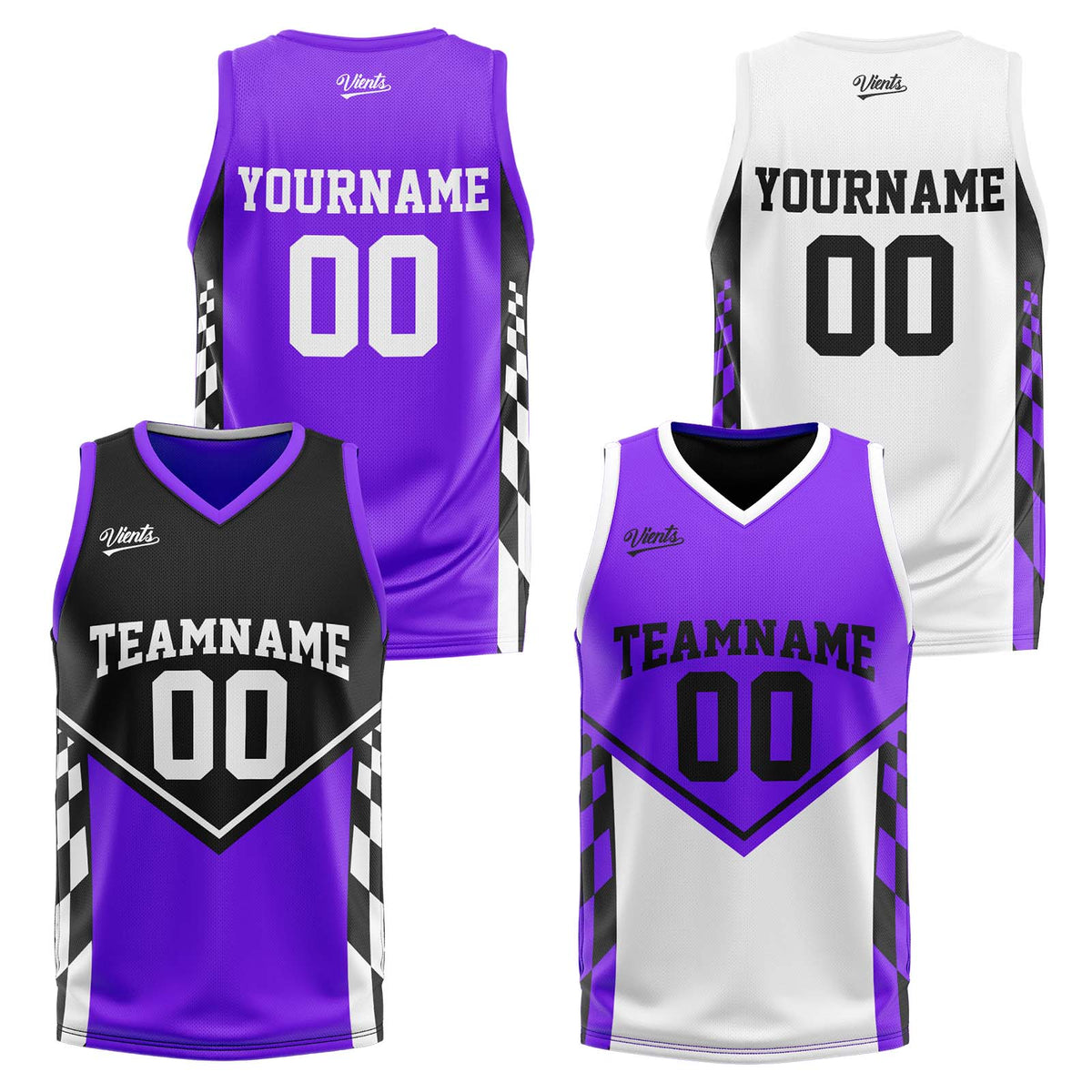 Custom Black Purple Reversible Basketball Suit for Adults and Kids Personalized Jersey