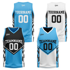 Custom Black Blue Reversible Basketball Suit for Adults and Kids Personalized Jersey