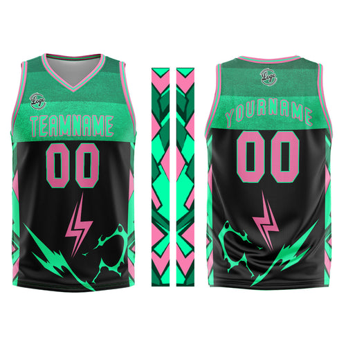 Custom Black Green Pink Basketball Jersey Uniform Suit Printed Your Logo Name Number