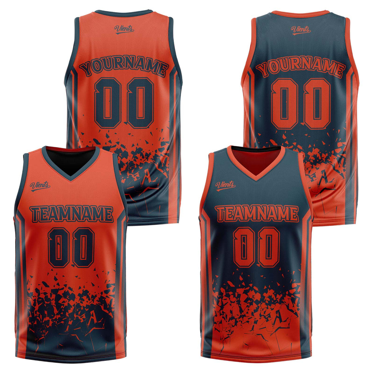 Custom Navy Orange Reversible Basketball Suit for Adults and Kids Personalized Jersey