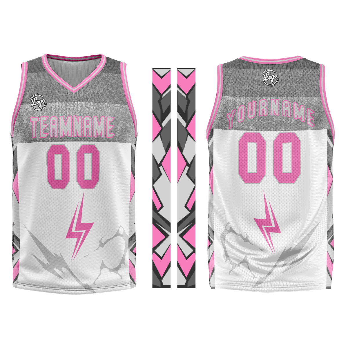 Custom White Grey Pink Basketball Jersey Uniform Suit Printed Your Logo Name Number
