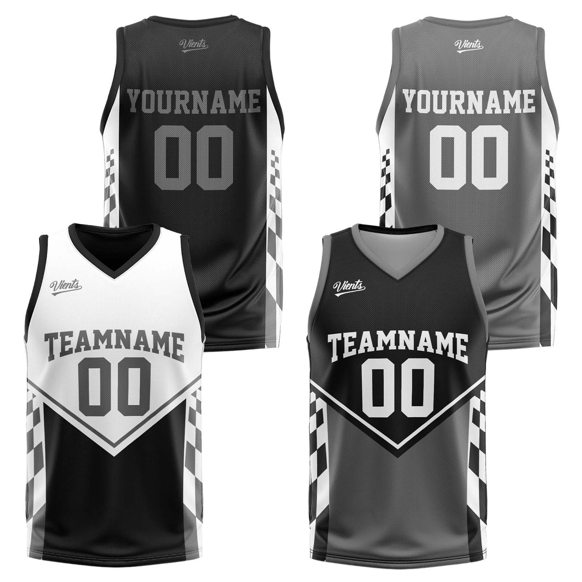 Custom Black Grey Reversible Basketball Suit for Adults and Kids Personalized Jersey